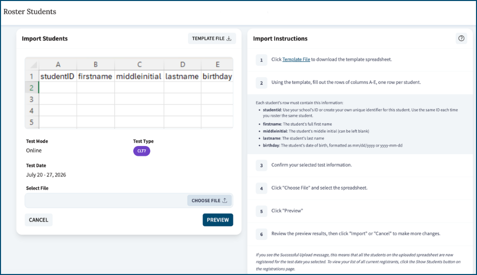 Bulk import page